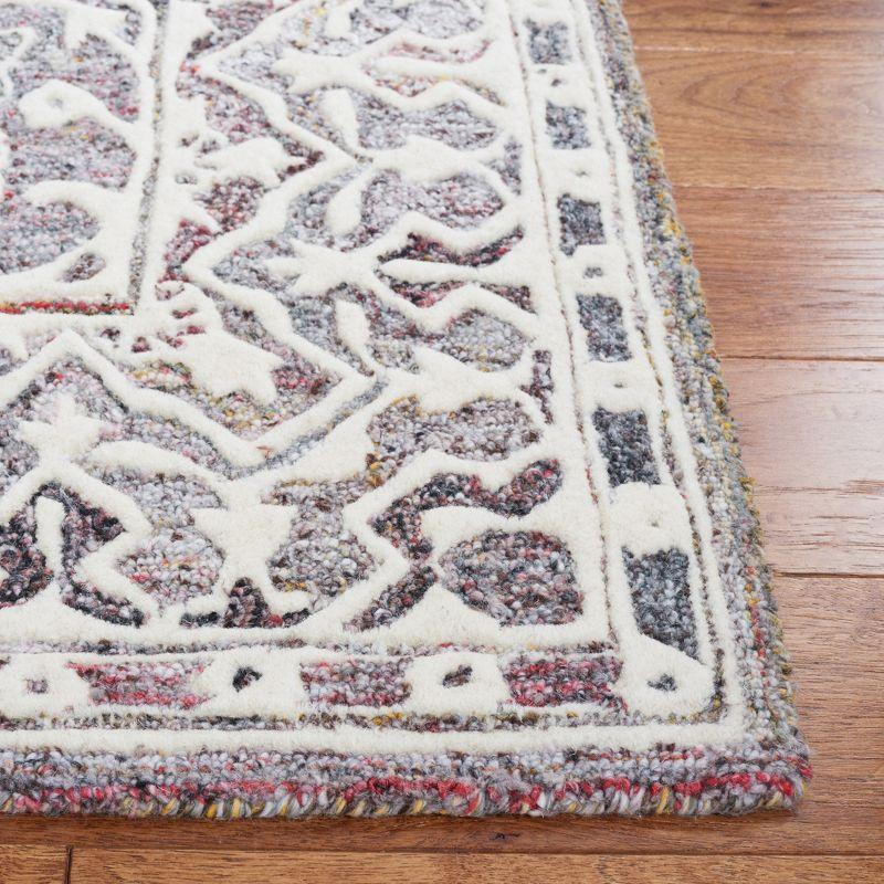 Hand-Tufted Red and Ivory Wool Square Rug