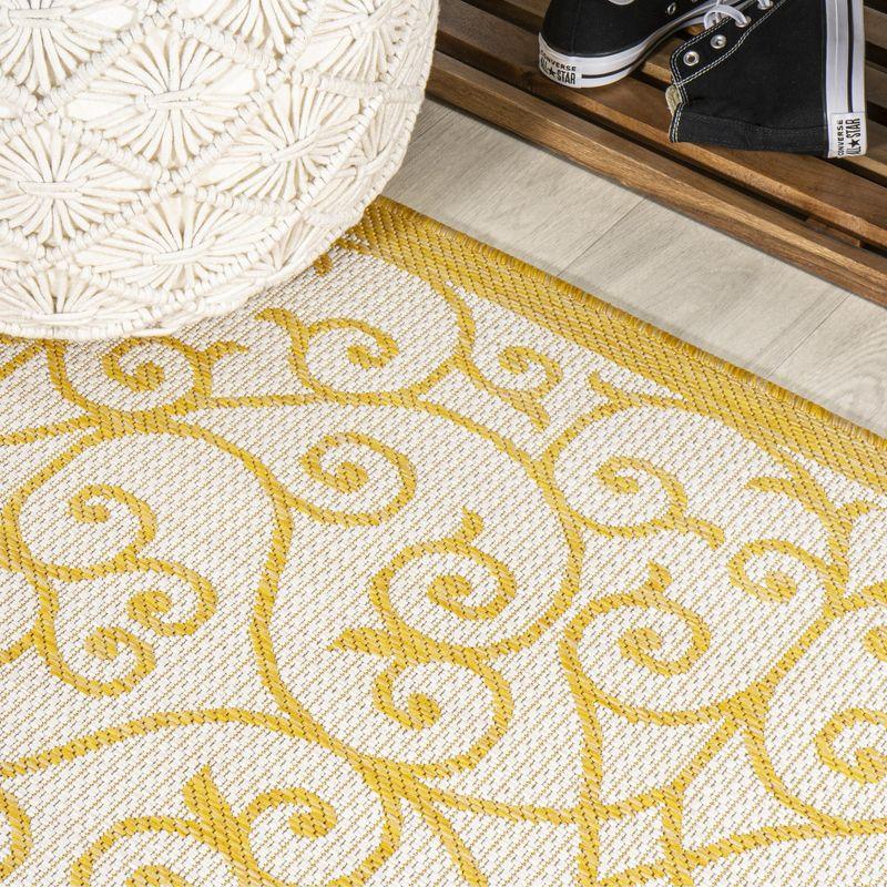 4' x 6' Madrid Vintage Filigree Textured Weave Indoor/Outdoor Area Rug, Cream/Yellow - JONATHAN Y