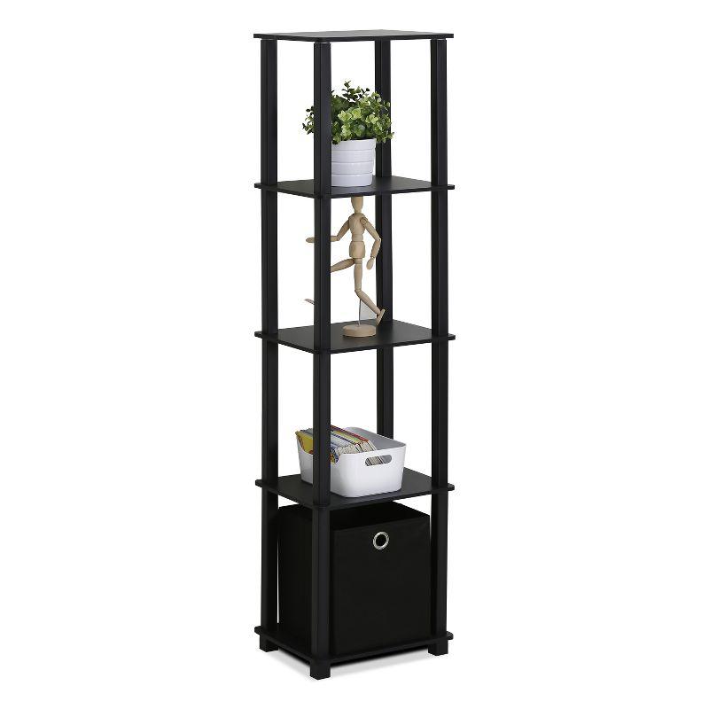 Furinno 5-Shelf Storage Bookcase Multi-Functional Bookshelf Display Rack with Drawer,Black