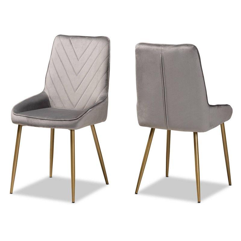 2pc Priscilla Velvet Fabric Upholstered Metal Dining Chair Set Gray/Gold - Baxton Studio