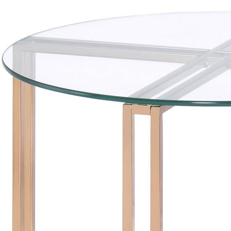 23" Veises Accent Table Champagne - Acme Furniture: Round Glass Top, Metal Frame, Spot Clean