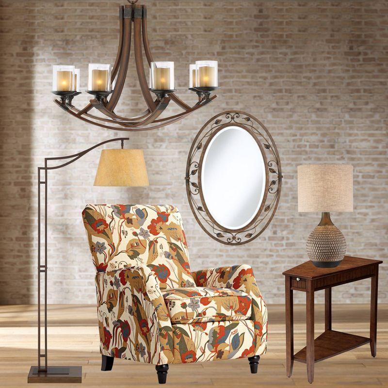 Franklin Iron Works Tahoe Rustic Industrial Downbridge Arc Floor Lamp 60" Tall Bronze Metal Faux Leather Empire Shade for Living Room Reading Bedroom