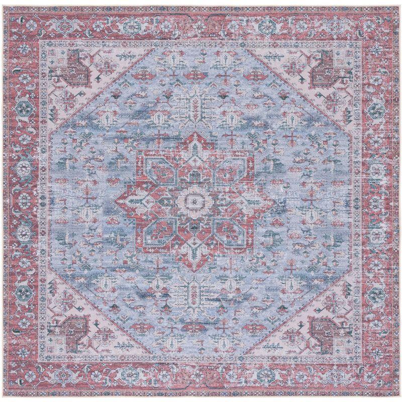 Tucson 6' Square Grey Blue and Rust Synthetic Area Rug