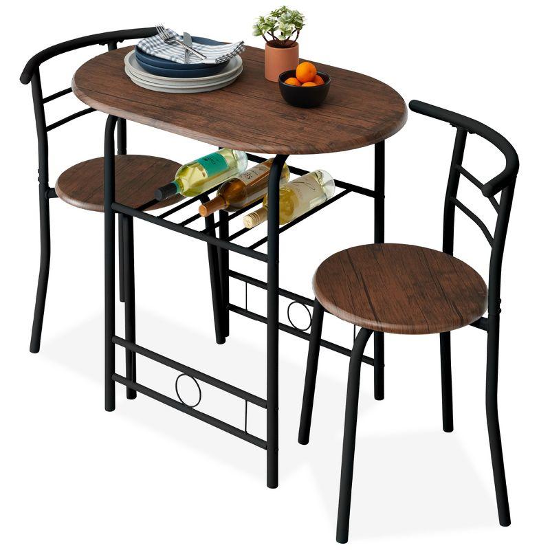 Compact Black and Brown Wood Dining Set with Steel Frame