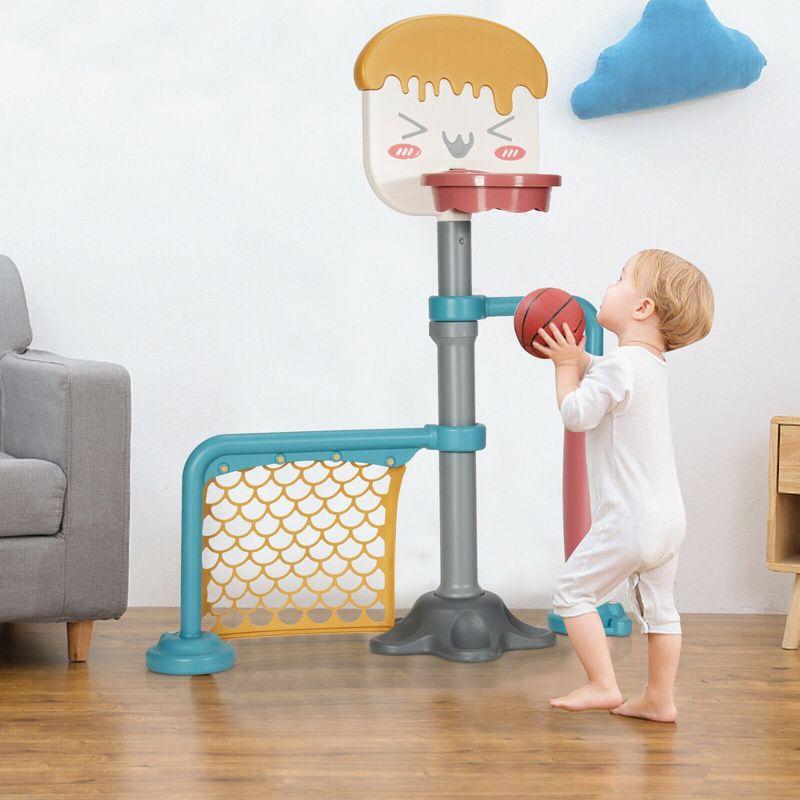 Costway 3-in-1 Basketball Stand Set w/Soccer & Roller Adjustable Height