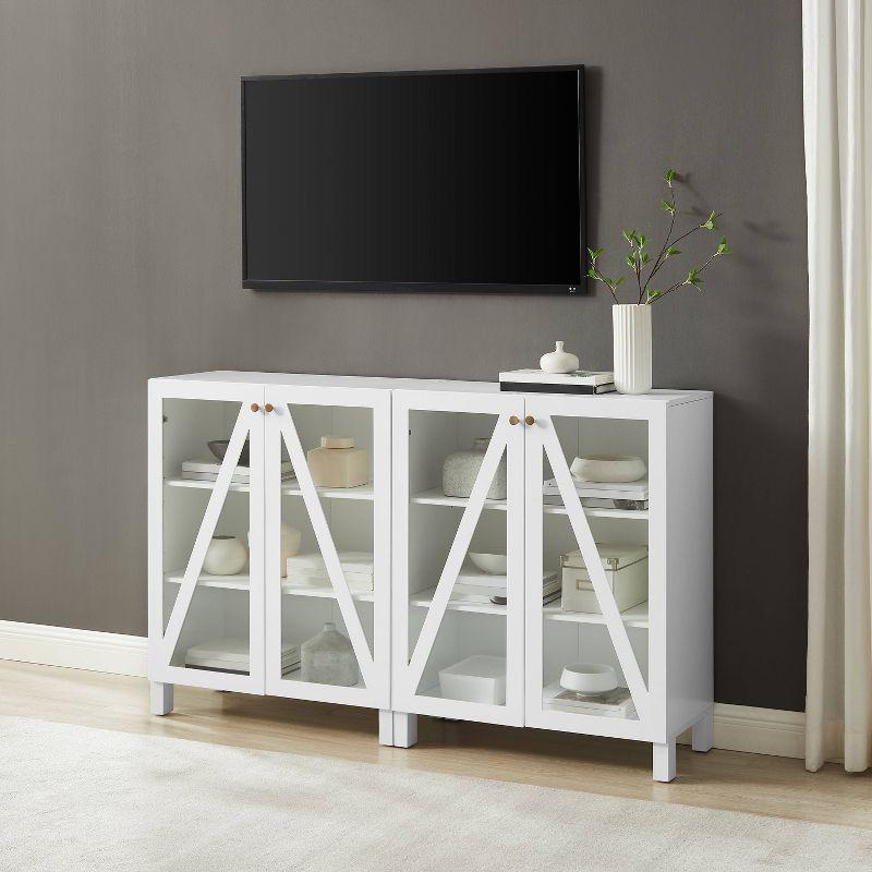 White 60" Media Sideboard Cabinet with Glass Doors and Shelves