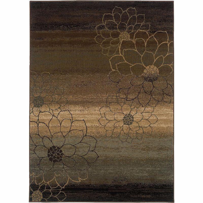 Hudson Brown and Green Floral Rectangular Area Rug