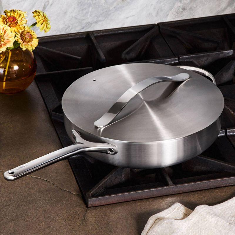 Caraway Home 4.5qt Stainless Steel Saute Pan with Lid: Non-Toxic Cookware, 11.8" Diameter, Hand Wash, Gas & Induction Compatible