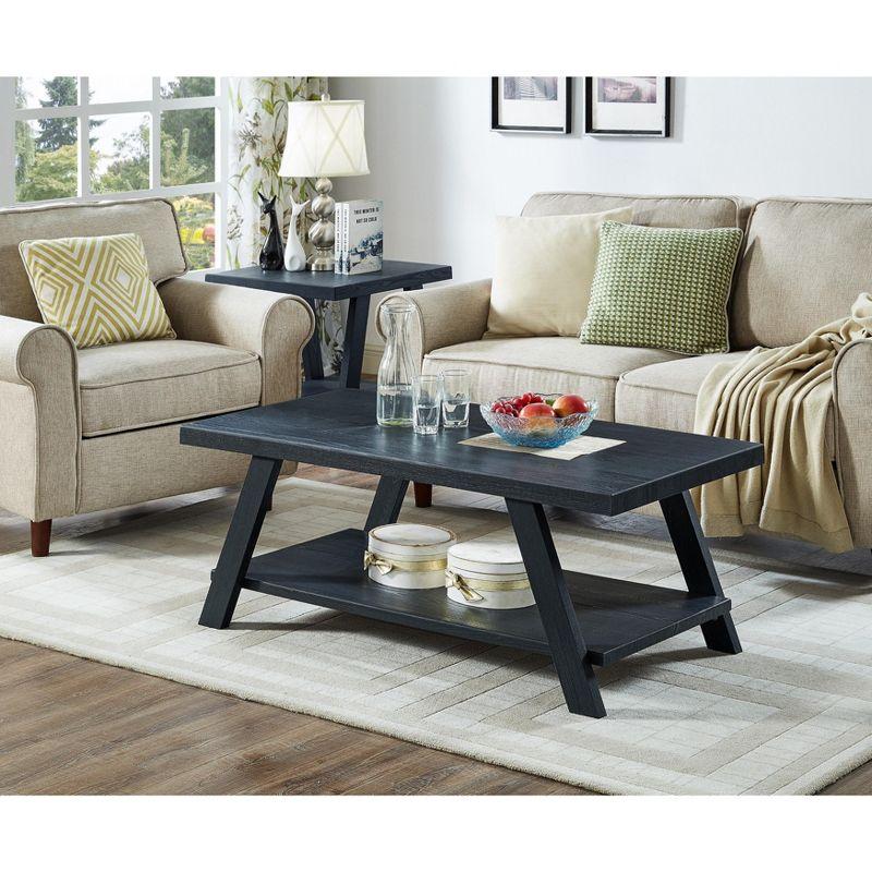 Roundhill Furniture Athens Contemporary Replicated Wood Shelf Coffee Set Table in Black Finish