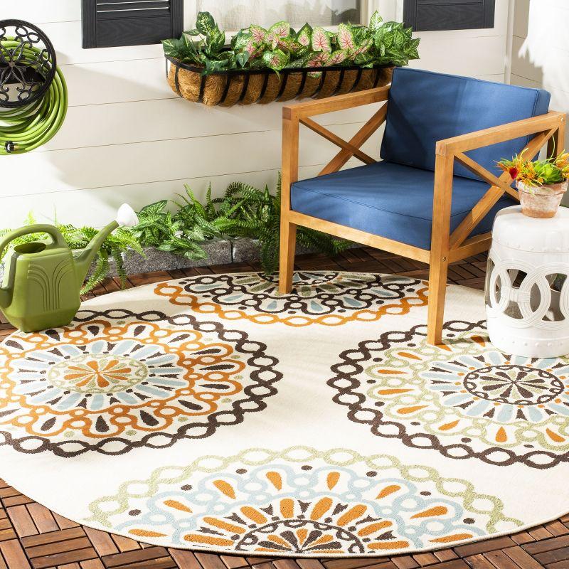 Veranda VER092 Power Loomed Indoor/Outdoor Accent Rug - Cream/Terracotta - 3' Round - Safavieh