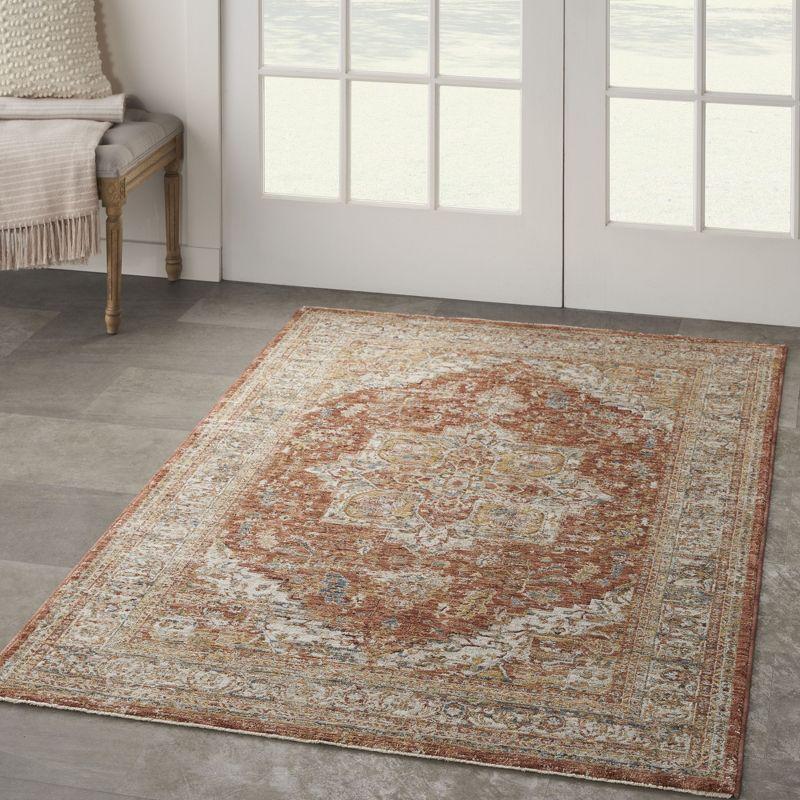 Ivory and Multicolor Synthetic Vintage Medallion Rug 4' x 6'