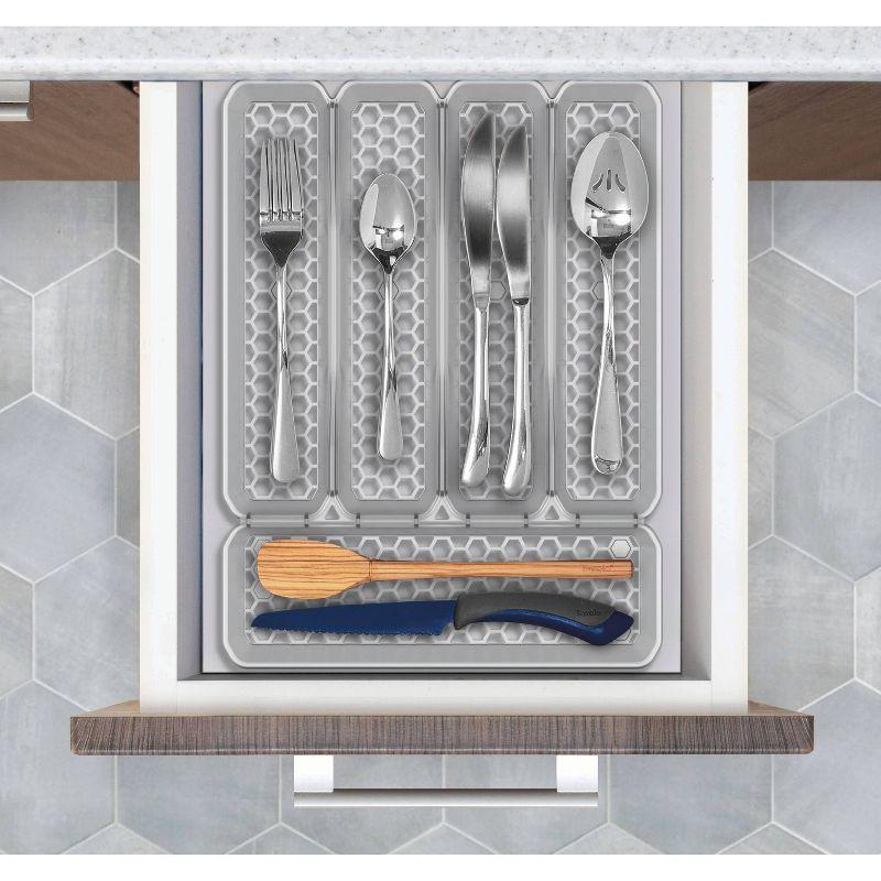 10"x13" Hexa 5-Divider Silverware Tray Clear - Spectrum Diversified: In-Drawer Utensil Organizer, Plastic Flatware Storage