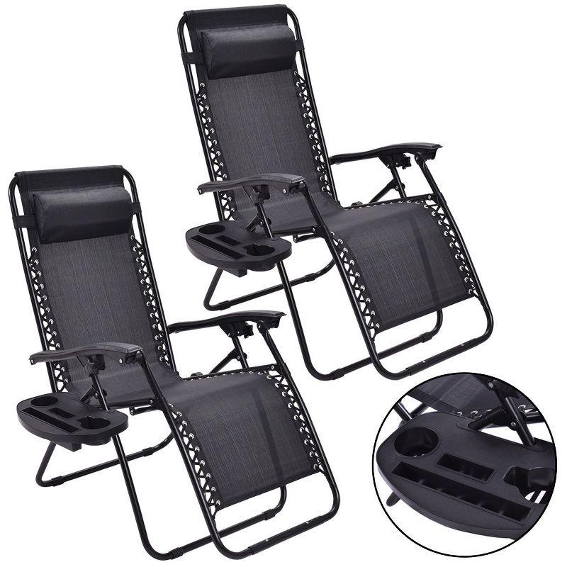 Costway 2 PCS Zero Gravity Chairs Lounge Patio Folding Recliner Outdoor Black with Cup Holder Black