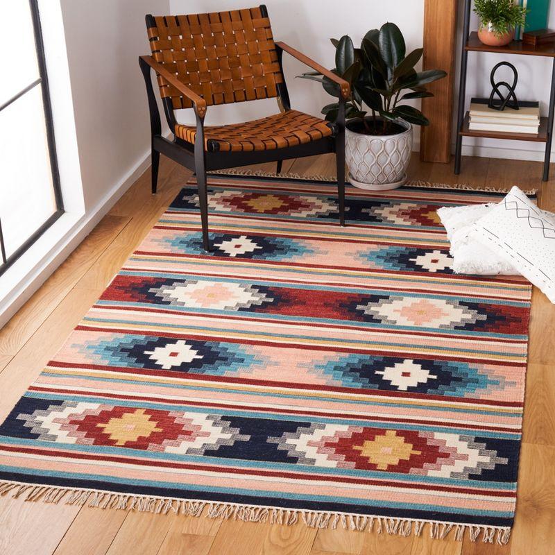 Handmade Blue and Pink Wool 4' x 6' Kilim Area Rug