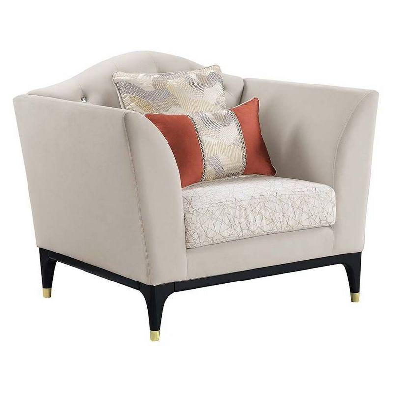 Acme Furniture 44" Tayden Accent Chair Beige Velvet: Luxurious Upholstered Club Chair, No Assembly Required