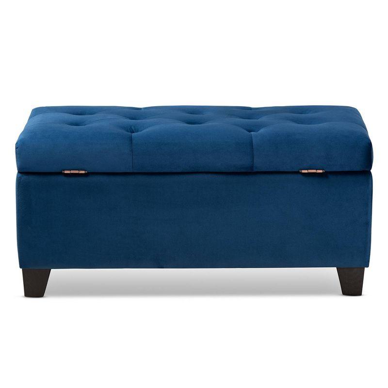 Navy Blue Velvet Tufted Storage Ottoman with Black Wooden Legs