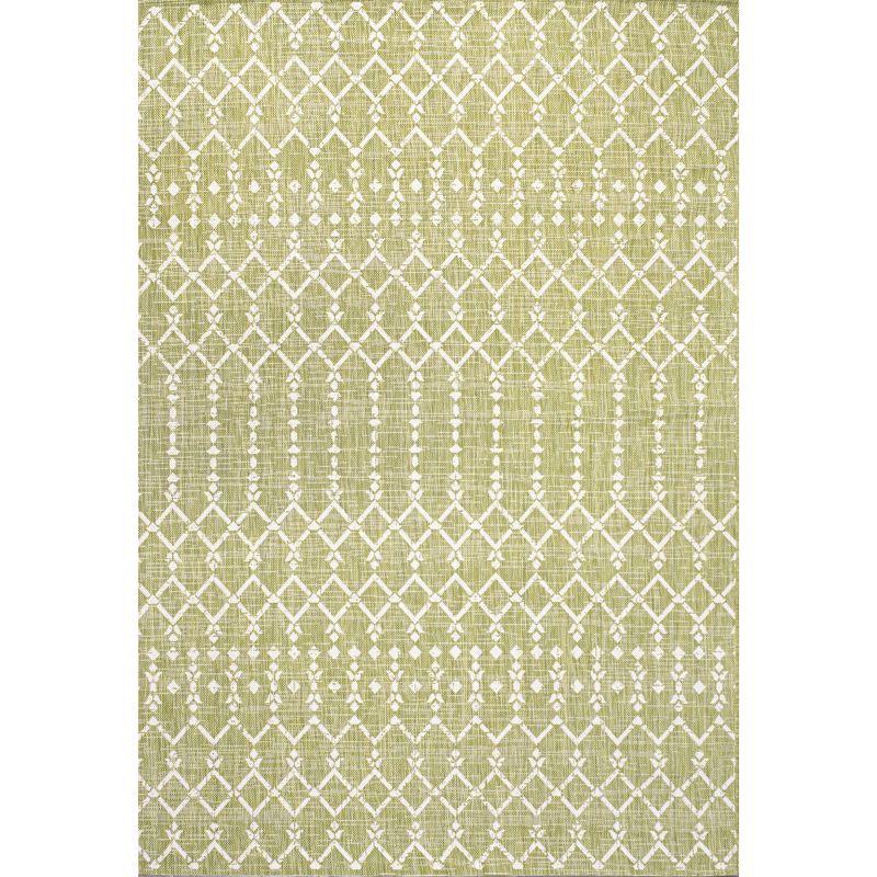 9' x 12' Ourika Moroccan Geometric Textured Weave Indoor/Outdoor Area Rug, Light Green/Cream - JONATHAN Y