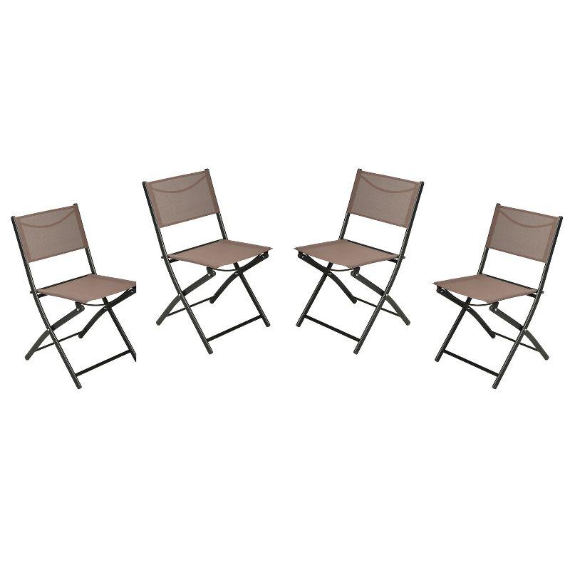 Flash Furniture Brazos Set of 4 Commercial Grade Indoor/Outdoor Folding Chairs with Brown Flex Comfort Material Backs and Seats and Black Metal Frames