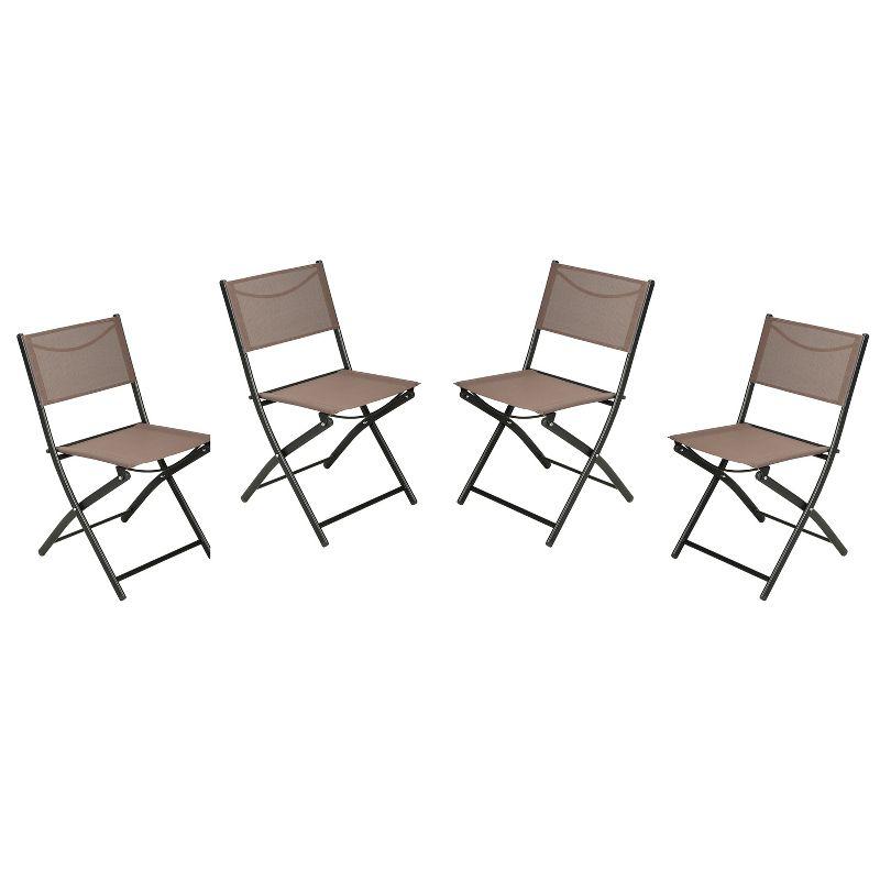 Set of 4 Brown Folding Outdoor Patio Chairs with Steel Frames