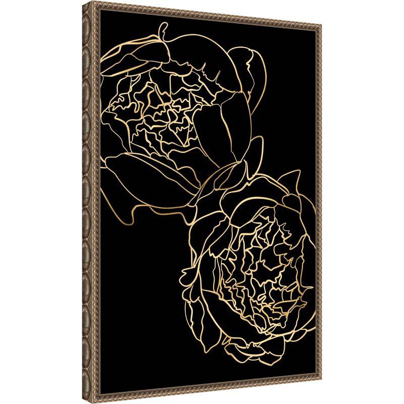 Amanti Art Peonies in gold and black by Rosana Laiz Blursbyai Canvas Wall Art Print Framed 16 x 23-in.