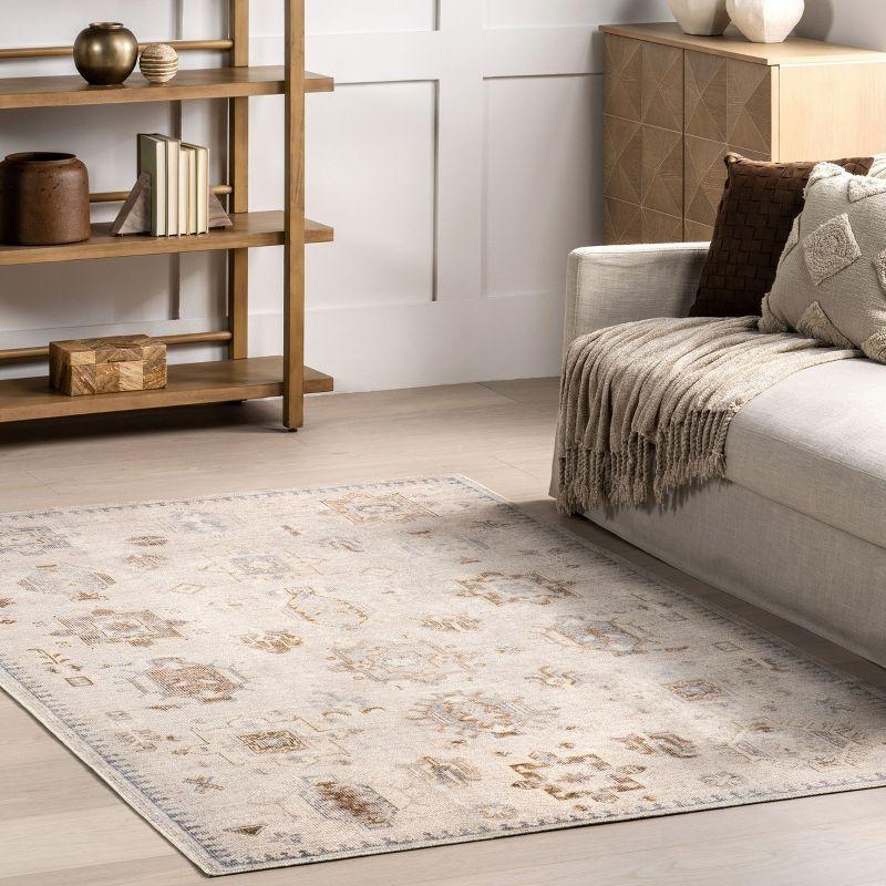 Nuloom Krystin Medallion 4x6 Machine Washable Indoor Area Rug for Living Room Bedroom Dining Room Kitchen, Beige/Ivory