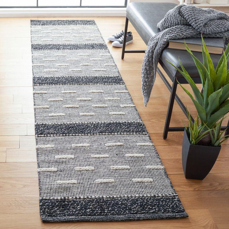 Striped Kilim STK518 Hand Woven Runner Rug - Black/Ivory - 2'3"x9' - Safavieh.