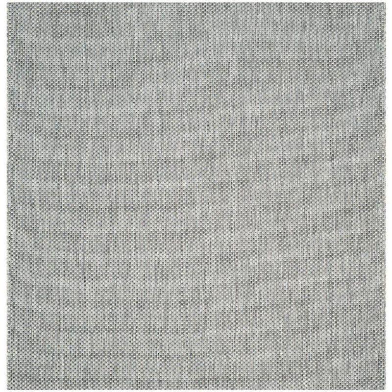 Navy and Grey 4' Square Synthetic Indoor/Outdoor Rug