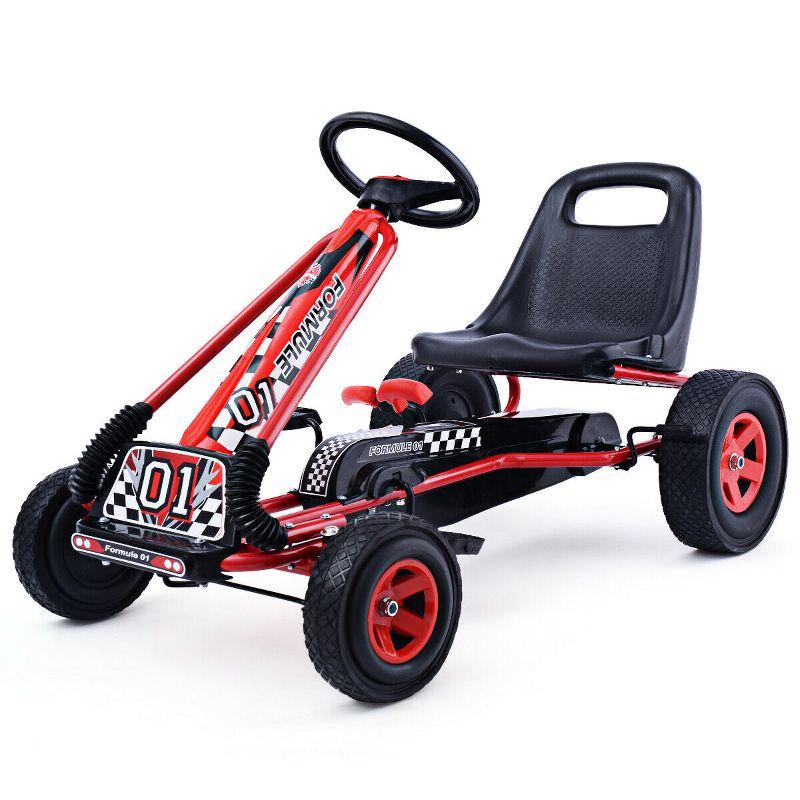 Red Pedal Powered Kids Go Kart with Adjustable Seat