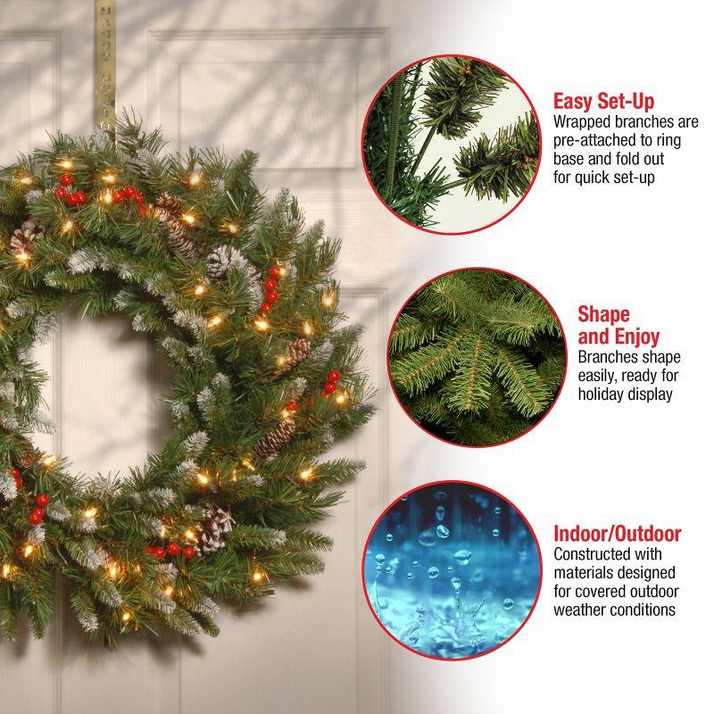 24" Prelit Flocked Christmas Wreath with Pinecones and Berries White Lights - National Tree Company