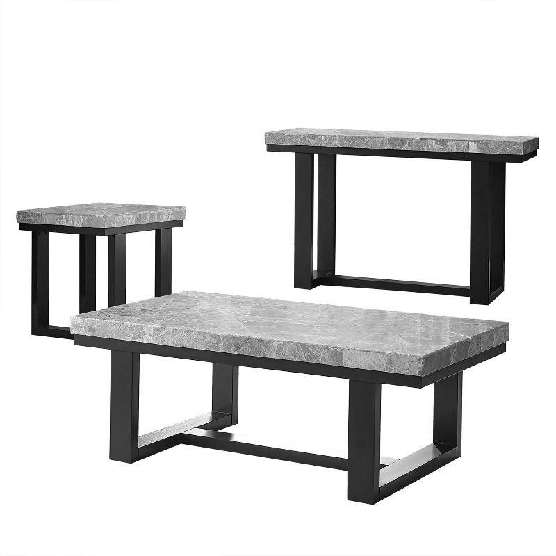 Lucca Gray Marble and Espresso Wood 3-Piece Occasional Set