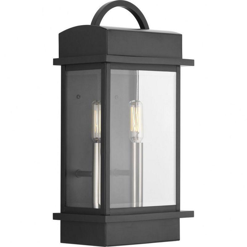 Progress Lighting Santee 2-Light Outdoor Wall Lantern in Black Steel with Beveled Glass Shade