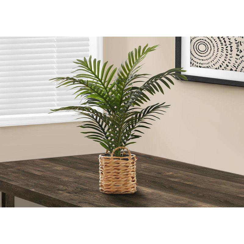 24" Green Palm Artificial Plant in Beige Woven Basket