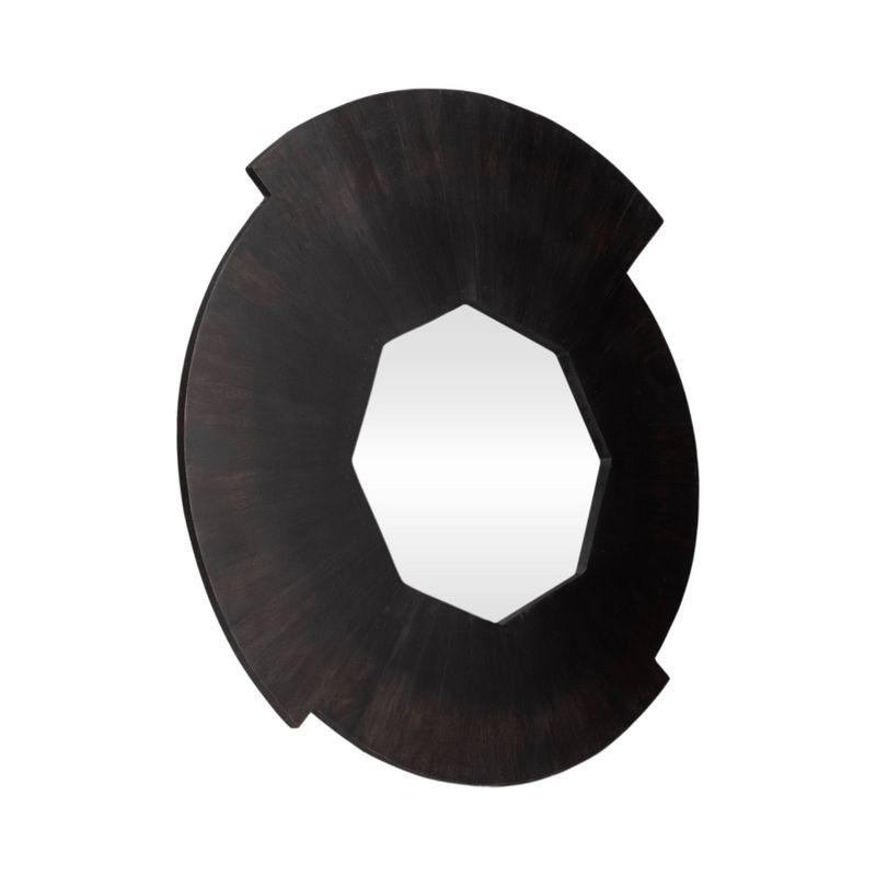 SAGEBROOK HOME 23" Wood Round Mirror Black: Chic Mango Frame, Contemporary Wall Decor, UL Listed