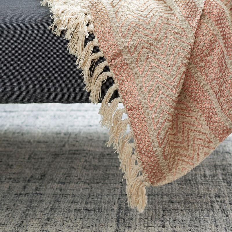 Beige and Brown Cotton Fringe Throw Blanket