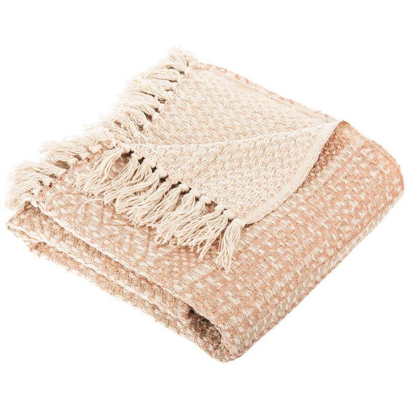 Beige and Brown Cotton Fringe Throw Blanket