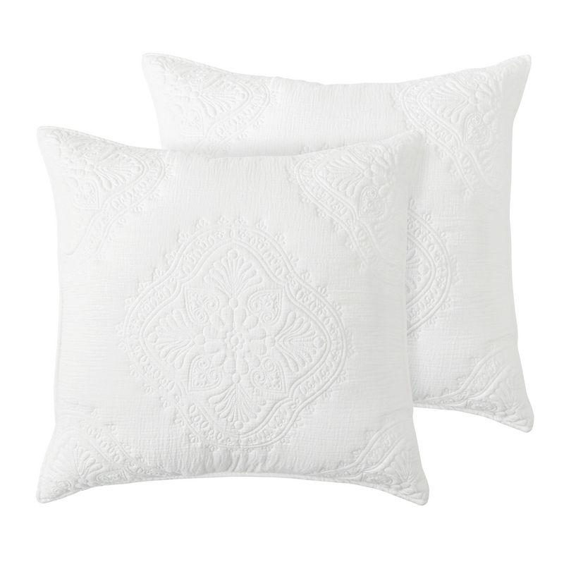 White Cotton Muslin Stitch Euro Sham Set of 2