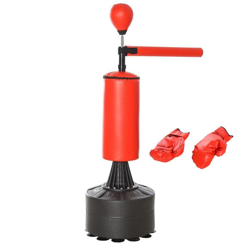 Soozier Boxing Speed Punch Bag Freestanding with Reflex Bar and Gloves Rotating Flexible Arm, Speed Ball, Waterable Base for Adult & Kids, Red