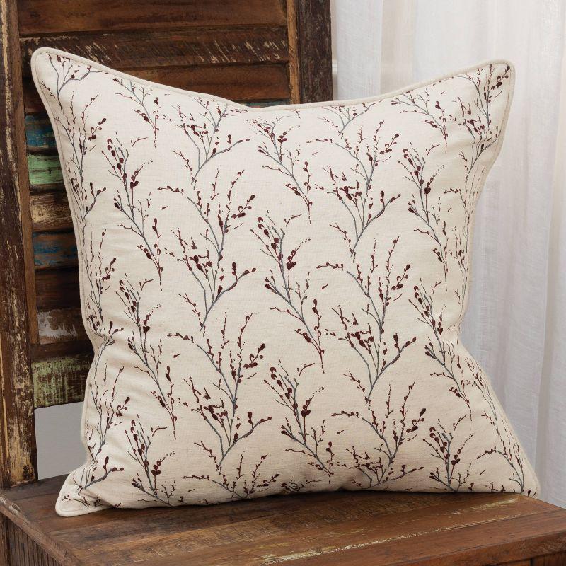 20" Square Embroidered Floral Cotton Throw Pillow