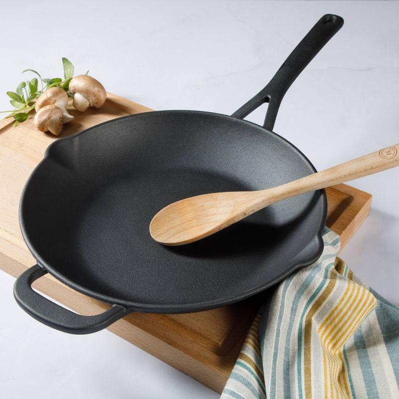 Martha Stewart 12" Pre Seasoned Cast Iron Skillet: Oven & Broiler-Safe, Smooth Surface Induction Compatible, Black