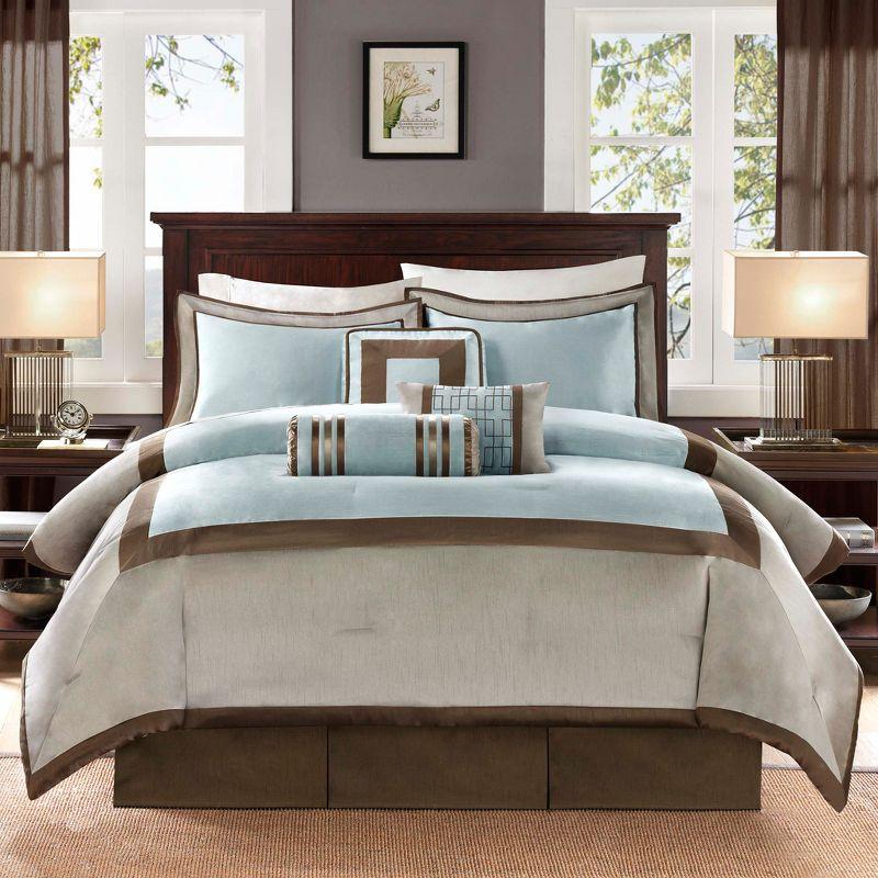 Genevieve King Blue and Brown 7-Piece Comforter Set