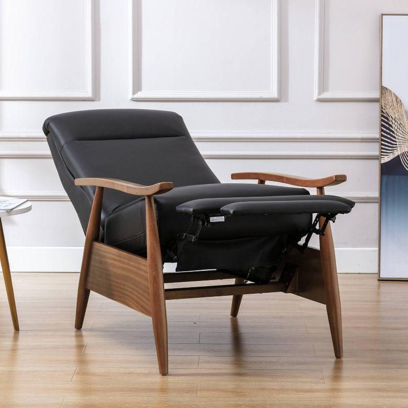 Comfort Pointe Fairview Press-Back Recliner Black: Top-Grain Leather, Mid-Century Modern, 300lb Capacity