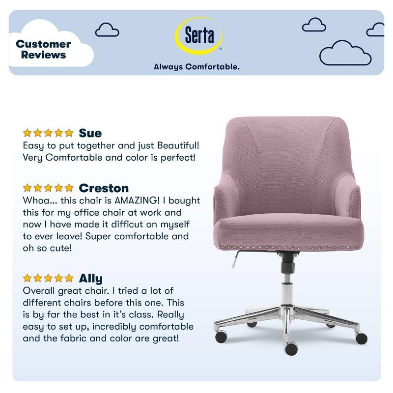 Serta Style Leighton Home Office Chair Fresh Lilac : Upholstered, Adjustable, with Fixed Arms & Wood Frame