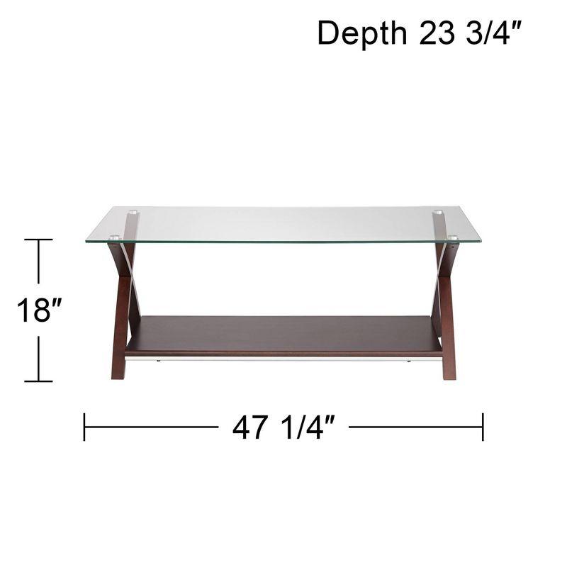 Espresso Brown Wood & Tempered Glass Rectangular Coffee Table with Shelf