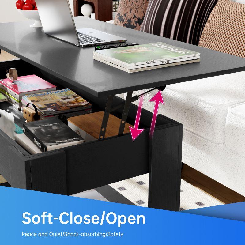 FDW Coffee Table Lift Top Coffee Tables with Hidden Compartment and Storage Shelf Wooden Lift Tabletop Dining Table for Living Room Home (Black)