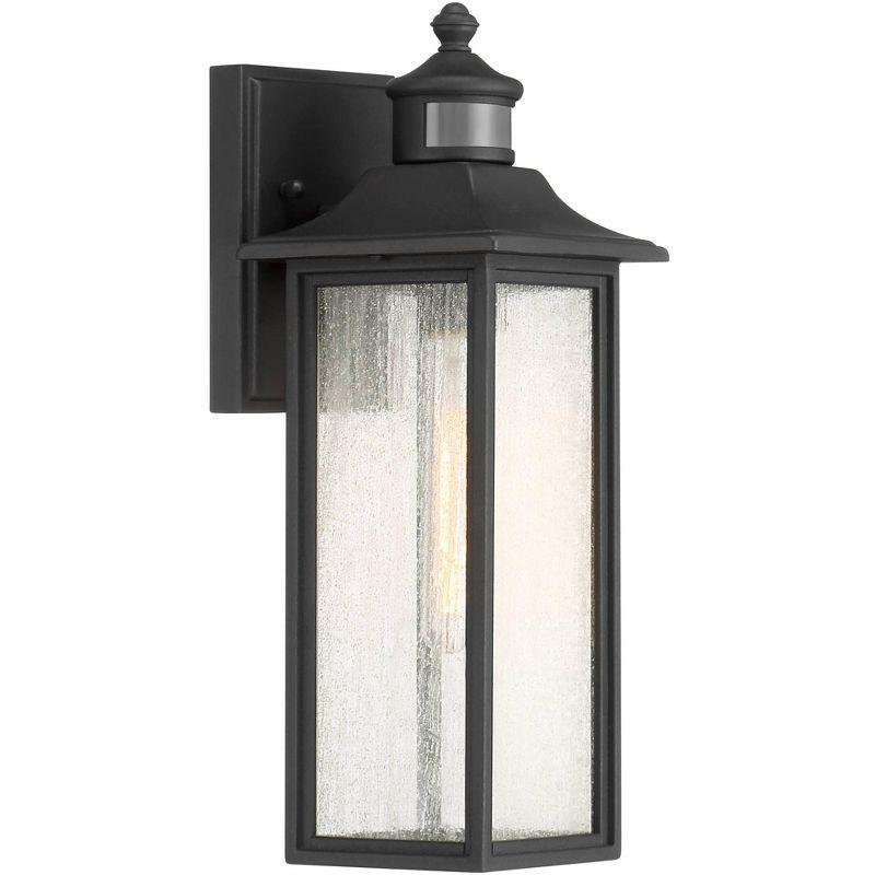 John Timberland Mission Outdoor Wall Light Fixture Black Dusk to Dawn Motion Sensor 16 1/2" Seeded Glass for Exterior House Porch