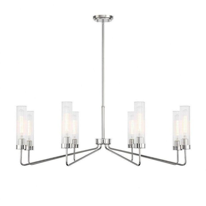 Baker 8-Light Polished Nickel Chandelier with Clear Ribbed Glass Shades