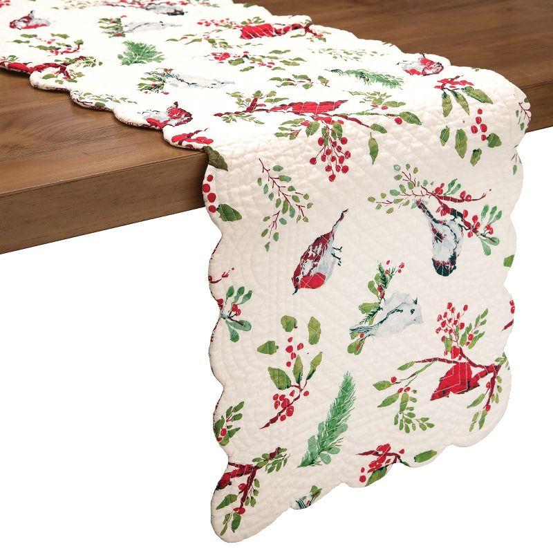 Winter Birds Cotton Table Runner with Holly Sprigs