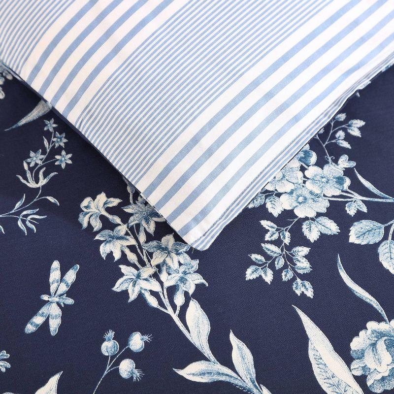 Laura Ashley 7pc Full/Queen Branch Toile 100% Cotton Duvet Cover Bonus Set Blue: Botanical Design, Pre Washed