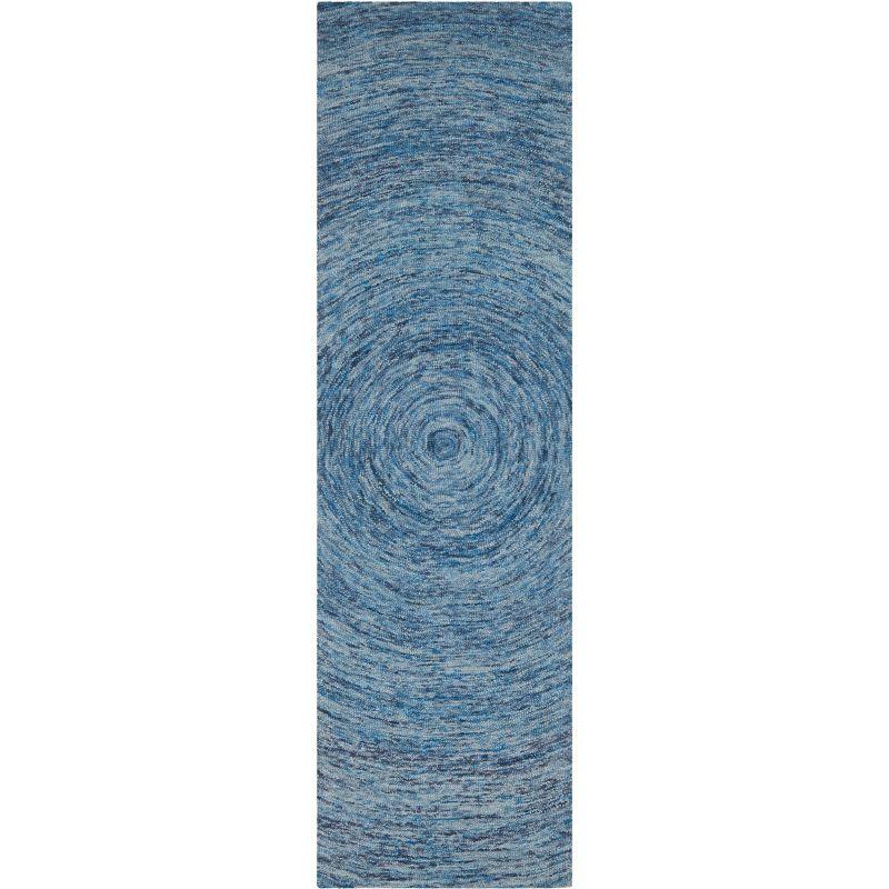 Handmade Dark Blue Wool Tufted Runner Rug