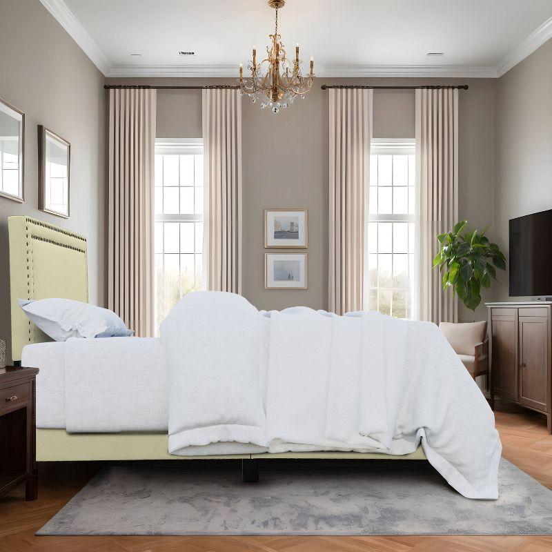 Adam Beige Linen Upholstered Queen Bed with Nailhead Trim